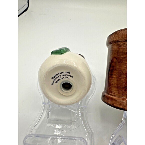 St. Nicholas Square Snowman Salt & Pepper Shakers on Sled “Button Up” Set - Picture 7 of 9